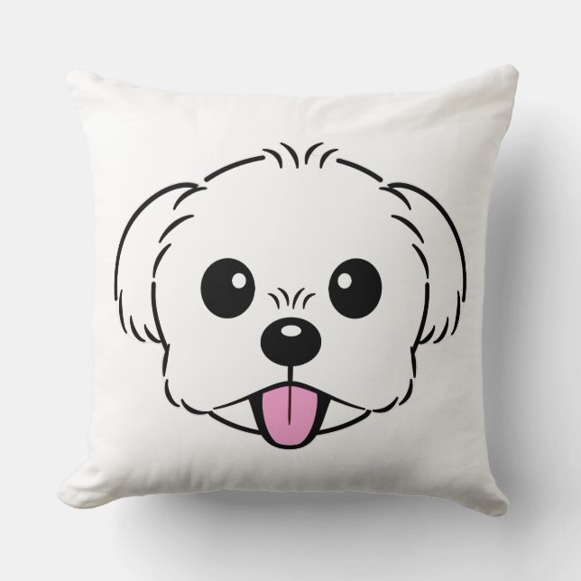 Almofada Cachorro Branco Bichon Cachorro Esticando A Língua (Frente)