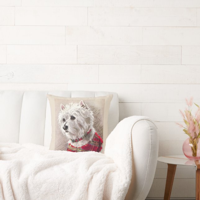 Almofada Cachorro branco da Escócia Highland (Sofá)