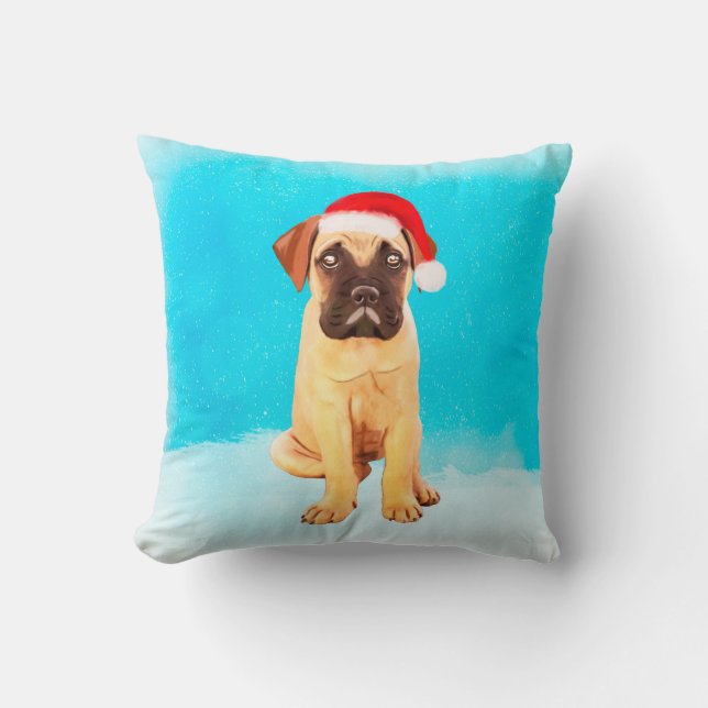 Almofada Cachorro Bullmastiff No Feriado De Natal Da Neve (Frente)