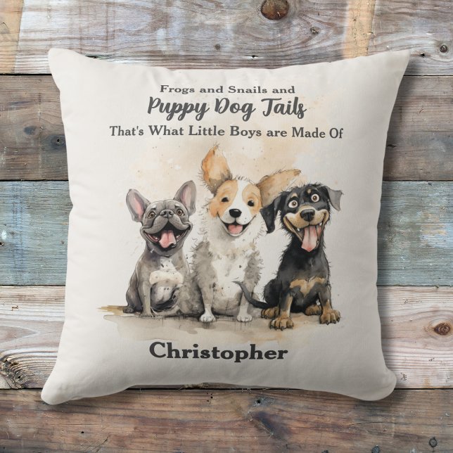Almofada Cachorro Cachorro Cachorro Cachorro Cachorro Perso (Puppy Dog Tails Boy's Personalized Pillow with Watercolor Puppy Trio, Nursery Rhyme.)