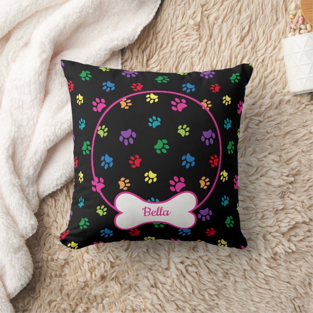 Almofada Cachorro Cachorro Foto Nome Círculo Osso Palha Col (Cobertor)