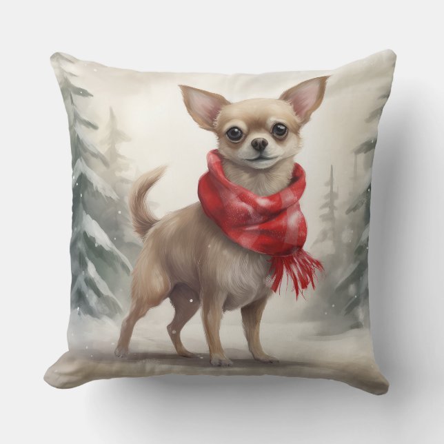 Almofada Cachorro Chihuahua na neve Natal  (Frente)