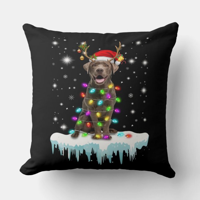 Almofada Cachorro | Chocolate Labrador de Natal (Frente)