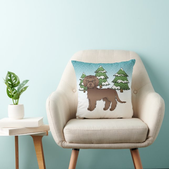 Almofada Cachorro Chocolate Mini Goldendoodle Em Uma Flores (Cadeira)