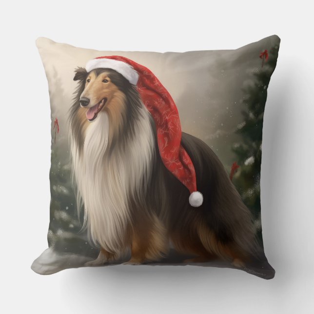Almofada Cachorro Collie em Snow Christmas (Frente)
