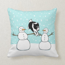 Almofada Cachorro Collie Feriado de inverno com Snowmen