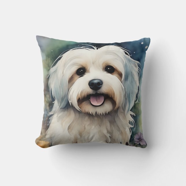 Almofada Cachorro Cute Havanese em Watercolor (Frente)