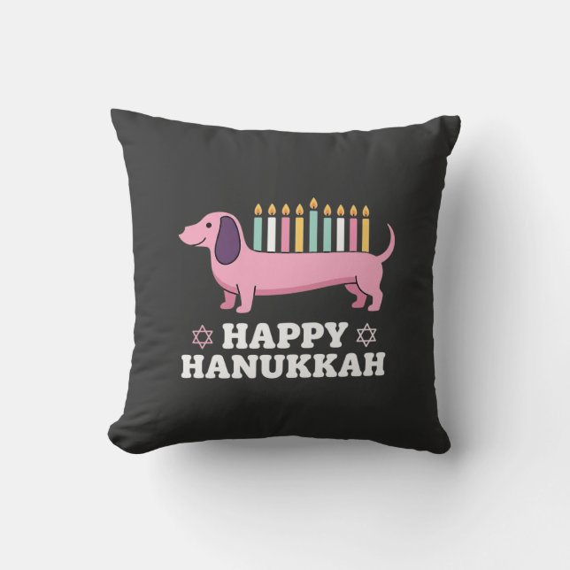 Almofada Cachorro Dachshund Feliz Hanukkah (Frente)
