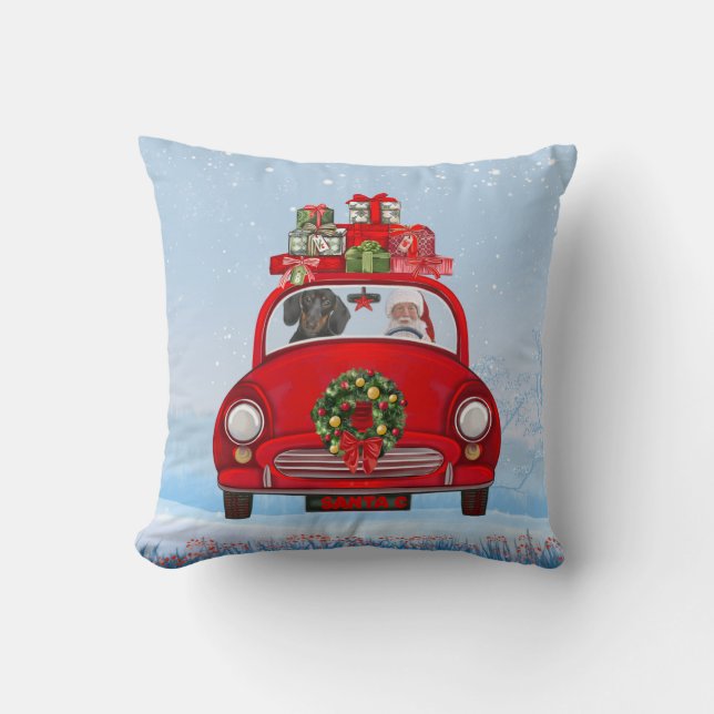 Almofada Cachorro Dachshund no carro com Papai Noel (Frente)