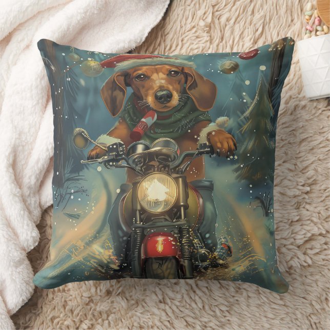Almofada Cachorro Dachshund Pilotando Moto Natal (Cobertor)