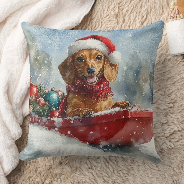 Almofada Cachorro Dachshund Sledge Deixe-o nevar no Natal (Cobertor)