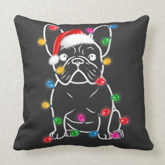 Almofada Cachorro das Luzes de Natal - Camisa-T do Bulldog 