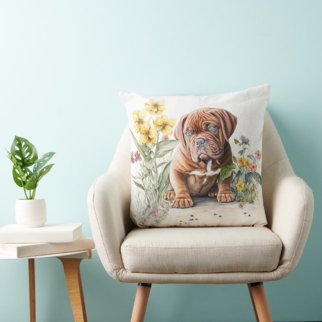 ALMOFADA CACHORRO DE BORDEAUX COM FLORES DE SELO (Cadeira)