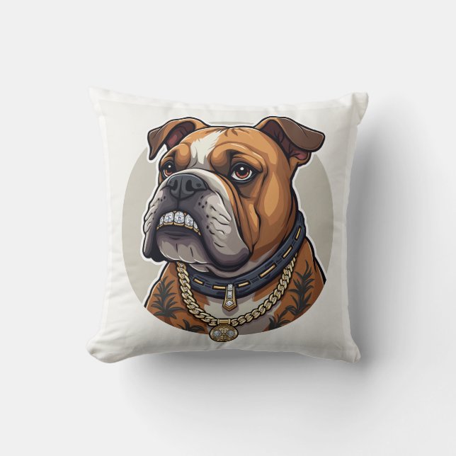 Almofada Cachorro de Bulldog e Garota (Frente)