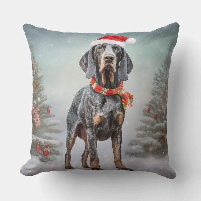 Almofada Cachorro de Cachorro Bluetick no Natal da Neve (Frente)