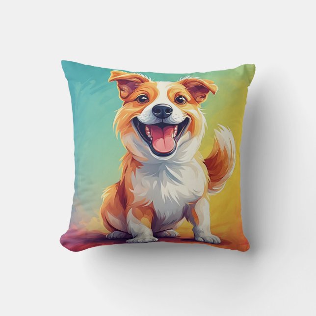 Almofada Cachorro de desenho animado com expressão alegre (Frente)