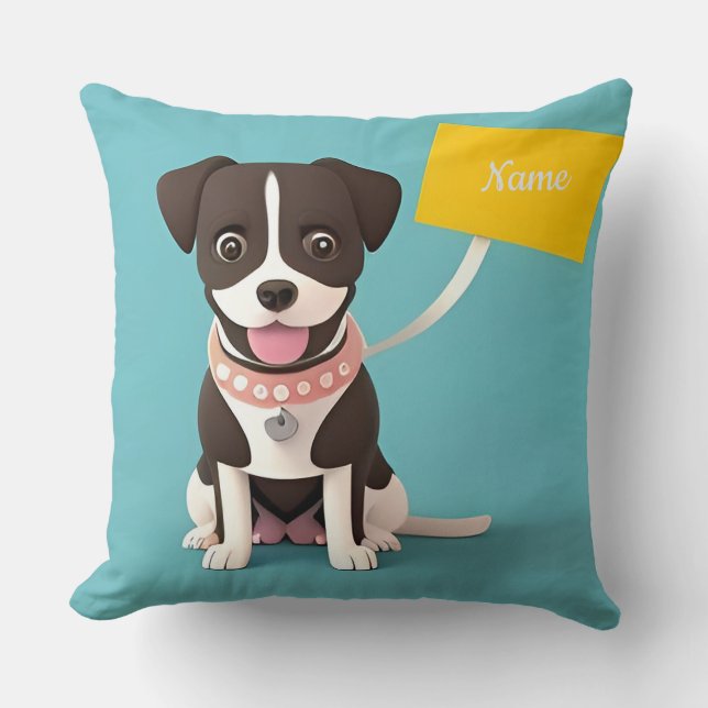 Almofada Cachorro de Desenho Animado Fofo Segurando Placa A (Frente)