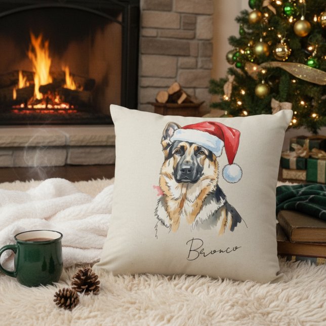 Almofada Cachorro de German shepherd de Natal Desenhado à M (Add a special touch to your home with this custom pet portrait throw pillow! )