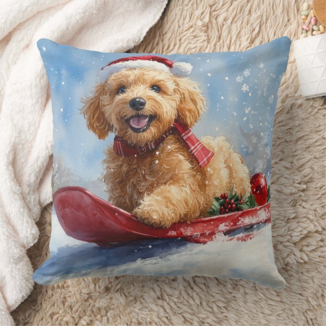 Almofada Cachorro de Goldendoodle no Sledge Deixe-o nevar n (Cobertor)