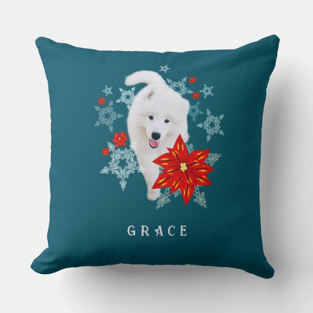 Almofada Cachorro de Natal Samoyed personalizado (Frente)