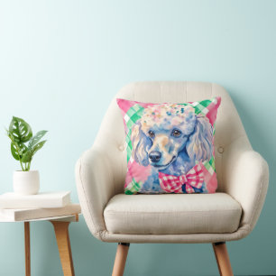 Almofada Cachorro de Poodle de Gingham, Preppy Palm Beach,