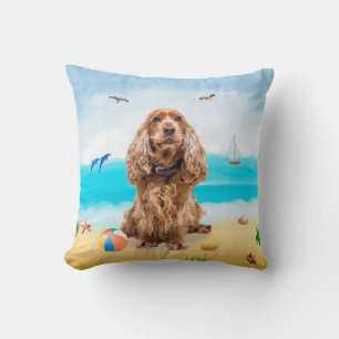 Almofada Cachorro do Cocker Spaniel em Praia