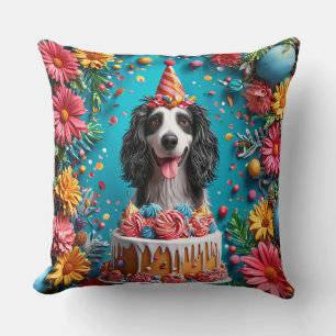 Almofada Cachorro Feliz Celebrando Aniversário Com Bolo Col