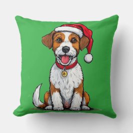 Almofada Cachorro Fofo com Chapéu de Papai Noel Sentado e S