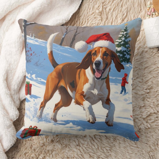 Almofada Cachorro Foxhound Inglês Americano Natal Festa Nev (Cobertor)