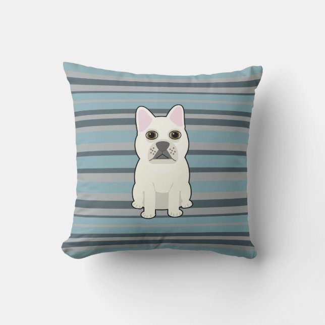 Almofada Cachorro Francês Fofo Listrado Azul (Frente)