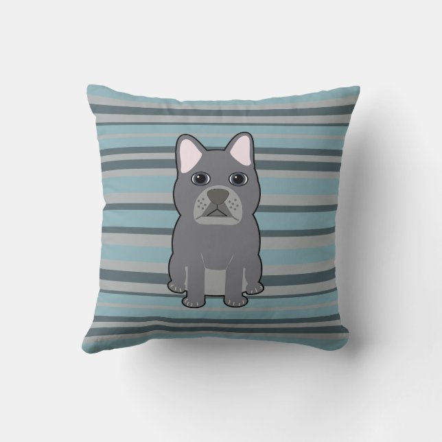 Almofada Cachorro francês fofo listrado azul (Verso)