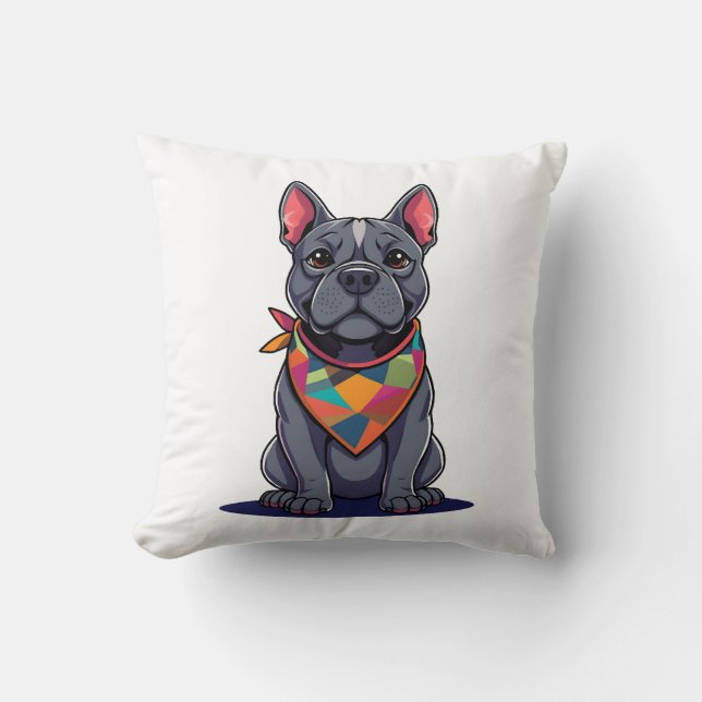 Almofada Cachorro francês Pitbull fofo com arte de bandana (Frente)