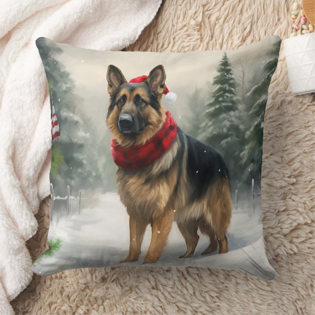 Almofada Cachorro german shepherd no Natal da Neve (Cobertor)