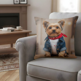 Almofada Cachorro giro numa Jaqueta Jean