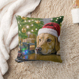 Almofada Cachorro Golden Retriever de Natal Assistindo a um