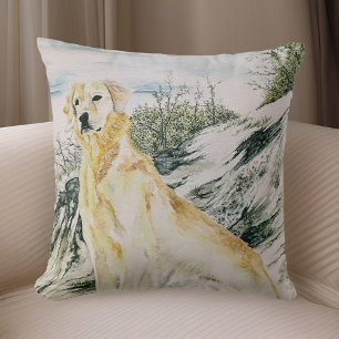 Almofada Cachorro Golden Retriever Orgulhoso em Aquarela