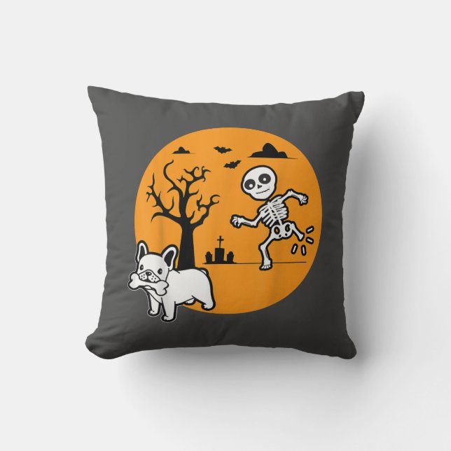 Almofada Cachorro-Grande Francês Skeleton Bone Halloween Co (Frente)