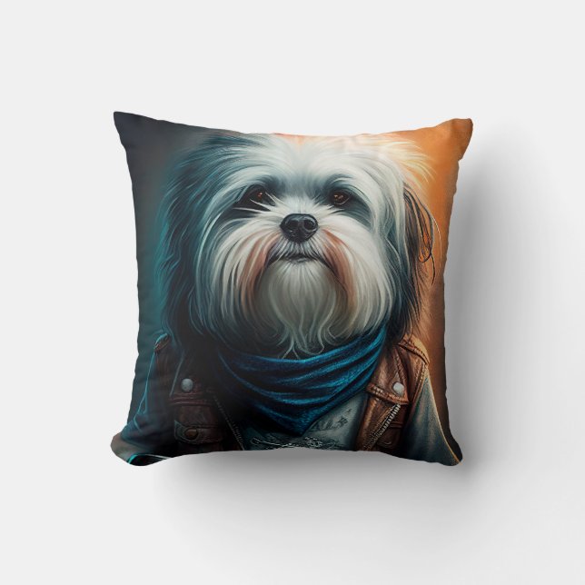 Almofada Cachorro Havanese em bicicleta pintura digital (Frente)