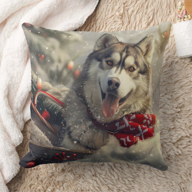 Almofada Cachorro Husky Siberiano Natal Festivo (Cobertor)