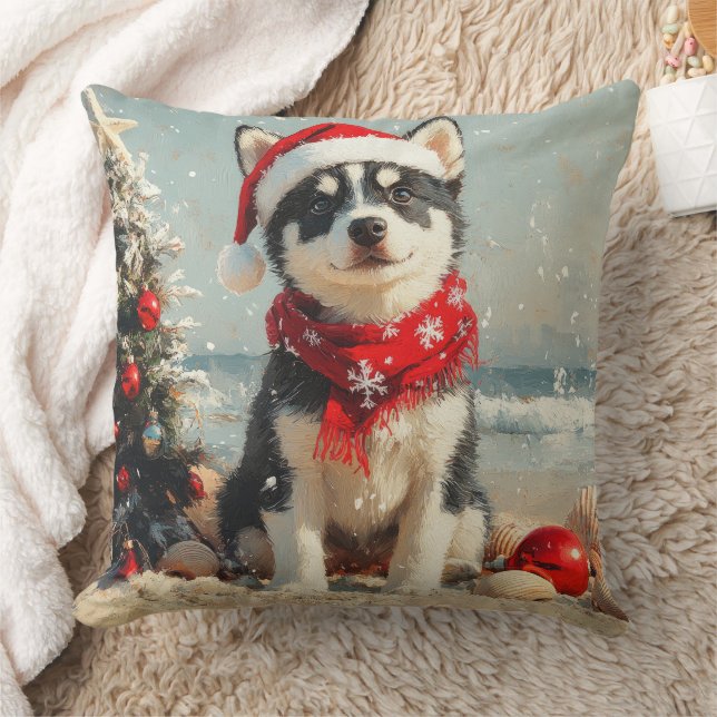Almofada Cachorro Husky Siberiano Natal Praia Vintage (Cobertor)