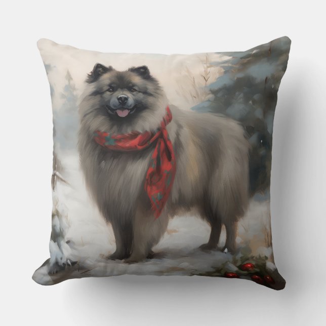 Almofada Cachorro Keeshond no Natal da Neve (Frente)