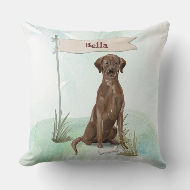 Almofada Cachorro Labrador Chocolate Nome Personalizado (Frente)