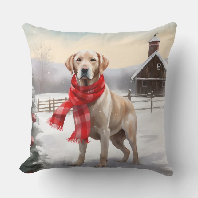 Almofada Cachorro Labrador na Neve Natal (Frente)