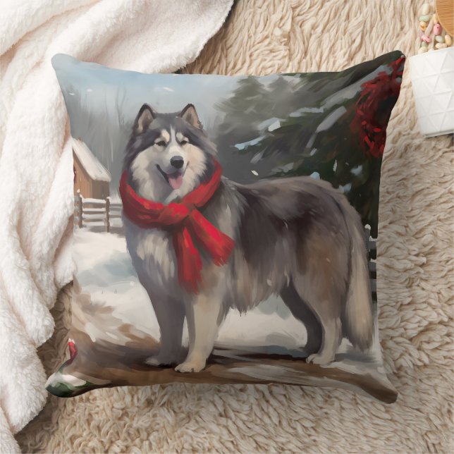 Almofada Cachorro Malamute do Alasca no Natal da Neve (Cobertor)