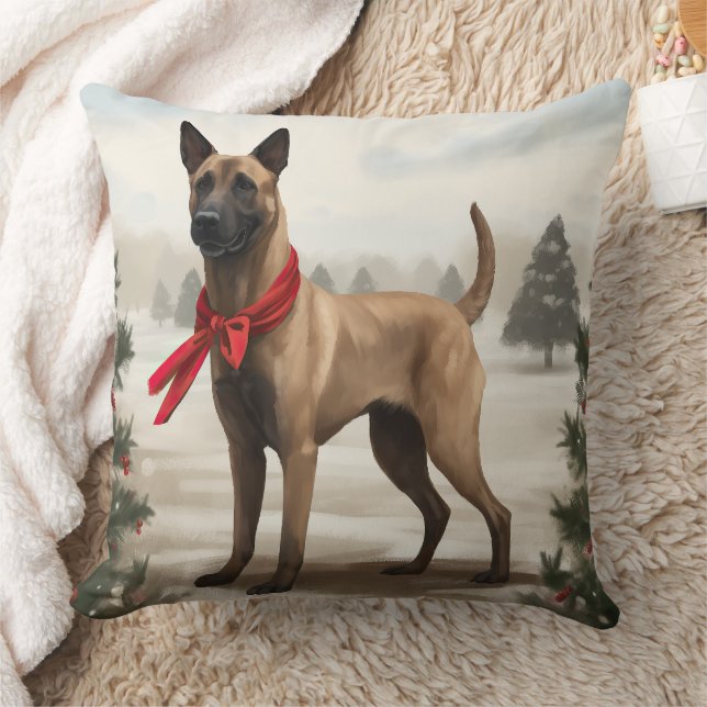 Almofada Cachorro Malinois belga no Natal da neve (Cobertor)