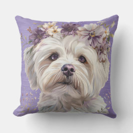 ALMOFADA CACHORRO MALTESE COM FLORES DE ROUPA