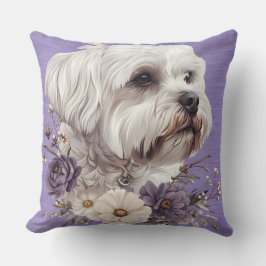 ALMOFADA CACHORRO MALTESE COM FLORES DE ROUPA