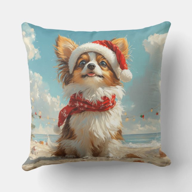 Almofada Cachorro Papillon Natal Vintage Praia (Verso)