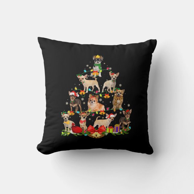 Almofada Cachorro Passa Presente Chihuahua Árvore Natal Luz (Frente)