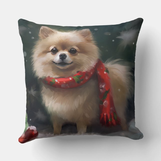 Almofada Cachorro Pomerânia na Neve Natal (Verso)